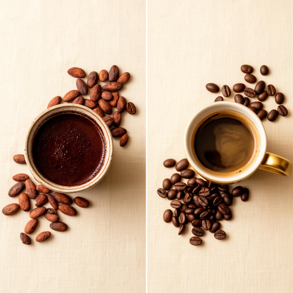 Cacao and coffee side by side — comparing two daily rituals